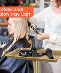 Gold Aluminum Salon Rolling Tray On Wheels With Adjustable Height For Hairstylists Ample Storage For Hair Tools
