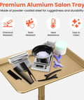 Gold Aluminum Salon Rolling Tray On Wheels With Adjustable Height For Hairstylists Ample Storage For Hair Tools Tattoo Equipment And Clinic Use Premium Trolley with tools