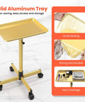 Gold Rolling Salon Cart On Wheels Mobile Styling Station For Hairstylists Aluminum Tray Cart Adjustable Height Spacious Top Surface With Locking Casters Includes 10 Disposable Salon Tray Covers