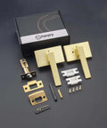 Gold Satin Brass Privacy Door Lever For Interior Bathroom With Silent Mechanism And Push Button Lock Exterior Lever Included with installation parts