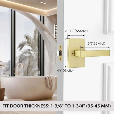 Gold Satin Brass Privacy Door Lever For Interior Bathroom With Silent Mechanism And Push Button Lock Exterior Lever Included Built To Last Heavy Duty Door Handle With Sturdy Zinc Alloy Rosette And Smooth Operation dimensions