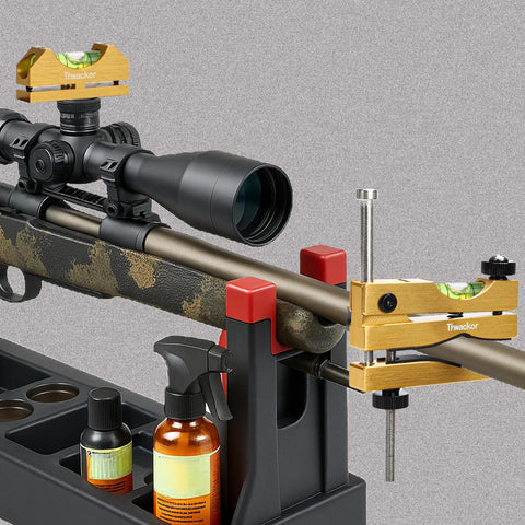 Scope Leveling Kit With One-Sided Barrel Clamp And Magnetic Reference Level Bubble In Gold Finish For Fast Install on rifle