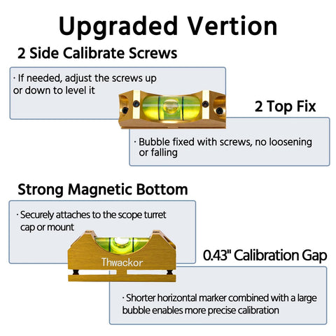 Scope Leveling Kit With One-Sided Barrel Clamp And Magnetic Reference Level Bubble In Gold Finish For Fast Install Upgraded One-Sided Clamp Lets You Tighten From One Side Screw Secured Level Tubes For Reliable Alignment Built To Last Thwackor featuring calibration screws and magnetic base