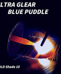 Welding example using Shade 10 Auto Darkening Welding Lens With Gold Coating, showing blue puddle view in sugar scoop hood