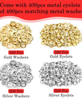 Gold and silver metal washers and eyelets, 200 pcs each, for crafting or repair, total 800 pcs