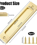 2 Piece Sliding Barn Door Closet Handles Set With Gold Coating, 6 Inch Rectangular Finger Pulls With Screws, flush mount style