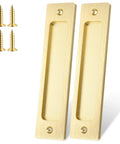 2 Piece Sliding Barn Door Closet Handles Set With Gold Coating, 6 Inch Rectangular Finger Pulls With Screws