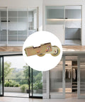 2 Pcs Gold Sliding Door Rollers With 1-1/4 Inch Tandem Wheels and Rear Adjustment for Patio Door Replacement, shown with doors.