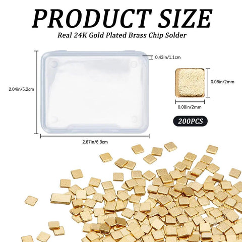 Gold Chip Solder Set 200Pcs 2x2mm 24K Gold Plated Brass Solder Chips Flux for Jewelry Making and Electronics Soldering