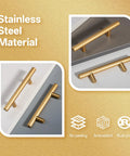Ten Pack Hollow Stainless Steel Cabinet Handles in Gold Finish, 6 Inch Length with 3.78 Inch Hole Centers, shown on surfaces
