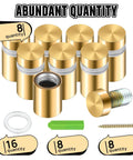 8 Sets Of Stainless Steel Standoff Screws And Mounting Hardware For Advertising Signs And Hanging Acrylic Picture Frames 0.5 Inch By 0.79 Inch Standoff Mounts Include Screws Expansion Anchors For Durable Sign Displays, gold color with components