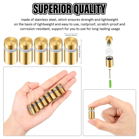 8 Sets Of Stainless Steel Standoff Screws And Mounting Hardware For Advertising Signs And Hanging Acrylic Picture Frames shown in hand