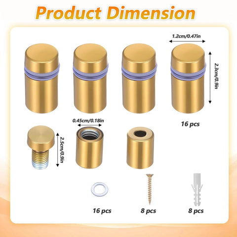 8 Sets Stainless Steel Standoff Screws Kit With 8 Bracket Bodies, 8 Fixing Screws And 8 Plastic Expansion Anchors Black Finish Dimensions