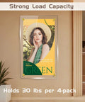 Stainless Steel Gold Sign Mounting Bracket Hardware Pack Of 8 For Wall Mounting Glass And Acrylic Signs Including Sign Standoff Screws Three Quarters Inch By One Inch Brushed Finish For Hanging Acrylic Picture Frames in use, displaying magazine cover in home setting.