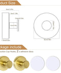 Gold Suction Cup Hooks for Glass Window, dimensions and package contents illustration, includes 2 hooks and 2 adhesive discs, 2 Pack