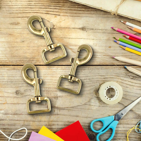 Ten Pack 1 Inch Heavy Duty Swivel Snap Hooks for pet leashes, bags, and harnesses, gold tone, rust resistant, 360 degree rotating