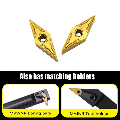 Gold TiN Coated Carbide Inserts Set For MVJNR MVJNL MVVNN Tool Holders, VNMG332, VNMG160408, two matching holders shown
