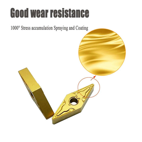 Gold TiN Coated Carbide Inserts Set For MVJNR MVJNL MVVNN Tool Holders VNMG332 VNMG160408 shown in close view