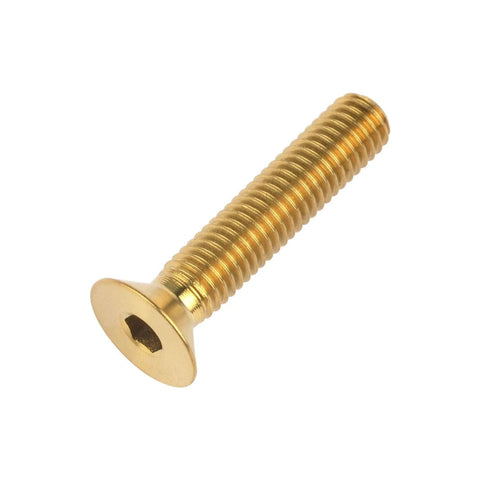 Gold Wanyifa Titanium Ti M5x25mm Countersunk Flat Head Hex Socket Cap Screw Bolt shown on white background.