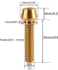 Diagram of a gold UHDFBDHF 4Pcs Titanium Bolt M6 x 25mm Allen Hex Bolts with Washers Screw for Bicycle V Brake Hub Fixed showing dimensions.