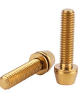 Gold titanium bolt M6 x 25mm with washer, front and side view, for bicycle V brake hub, part of UHDFBDHF 4Pcs Titanium Bolt set