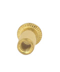 Gold Tone Knurled Rivet Nut Inserts M4 4mm Thread 11mm Length With 8.7mm Flange And 4.7mm Hole, close-up view