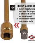 Close-up of Torque Limiting Extension 1/2" Drive 90 ft/lbs - Gold- 40091 showing socket details and highlighted features.