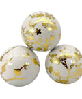 Set of 3 4" Gold & White Floral Chinoiserie Ceramic Balls - Decorative Ball Vase Bowl Fillers