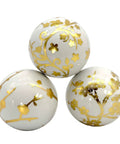 Decorative 4" Gold & White Floral Chinoiserie Ceramic Ball - 3Pack - Vase Bowl Filler, showcasing Ming-style floral design.