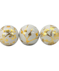 Three 4" Gold & White Floral Chinoiserie Ceramic Balls - 3Pack - Decorative Ball Vase Bowl Filler on white background