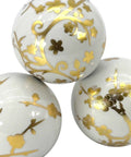 4" Gold & White Floral Chinoiserie Ceramic Ball - 3Pack - Decorative Ball Vase Bowl Filler close-up view