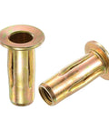 Multi Grip Rivet Nuts 5/16-18 10 Pack Pre-Bulbed Shank Flat Head Threaded Insert Nuts Gold Zinc Plated Finish Carbon Steel