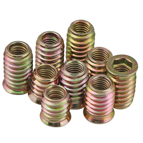 Top Notch Gold Zinc Plated Wood Threaded Inserts Set 100 Pieces One Quarter Inch 20 Threads 15mm Length Hex Drive Nut Inserts for Furniture