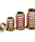 Top Notch Gold Zinc Plated Wood Threaded Inserts Set 100 Pieces One Quarter Inch 20 Threads 15mm Length Hex Drive Nut Inserts