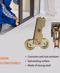 2 Pcs Gold Sliding Door Rollers With 1-1/4 Inch Tandem Wheels, Heavy-Duty Steel Ball Bearings, showing front and side views