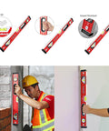 Three Piece Torpedo Level Set With 9, 24, And 48 Inch Aluminum Levels Built Tough For Any Job Site Featuring Verti-Site Side Read Vials in use.