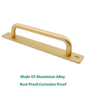 Side view of a 2 Pack Rustic Barn Door Handles In Golden Aluminum Alloy, 7 Inch Modern Sliding Door Pulls, smooth finish, shown unattached.
