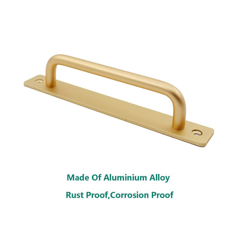 Side view of a 2 Pack Rustic Barn Door Handles In Golden Aluminum Alloy, 7 Inch Modern Sliding Door Pulls, smooth finish, shown unattached.