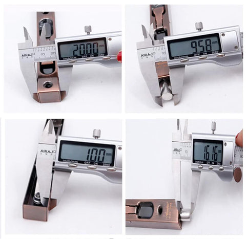 Digital calipers measuring 2 Pack Hidden Latch And Bolt Set In 304 Stainless Steel, 6 Inch Security Door Bolt Latch for French Doors