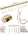 Kitchen Hanging Racks 304 Stainless Steel 20 Inch Rail Utensil Storage Hanger with 10 Pcs Noiseless Sliding Hooks, Golden