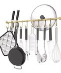 Kitchen Hanging Racks 304 Stainless Steel 20 Inch Rail Utensil Storage Hanger with 10 Pcs Noiseless Sliding Hooks, Wall Mounted Rod Holder in use