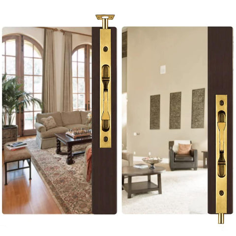 2 Pack Hidden Latch And Bolt Set In 304 Stainless Steel, 6 Inch Security Door Bolt Latch for French Doors, Golden Finish
