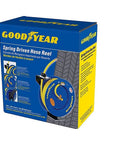 Box packaging of Retractable Air Hose Reel With 3/8 Inch By 50 Foot SBR Rubber Hose, Heavy Duty Industrial Steel, Single Arm Construction