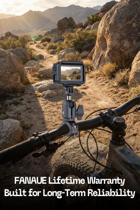 Single Socket Swivel Arm For 20mm Ball Head Adapter With One Quarter Twenty Threaded Screw mounted on bike for GoPro