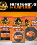 Gorilla heavy-duty indoor outdoor mounting tape and squares, supports up to 30 lbs, ideal for panels, boards, and hardware.