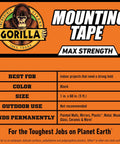 Heavy Duty Mounting Tape That Sticks Like A Champ With Double Sided Adhesive And Instant Hold For A Permanent Bond Reinforced Mesh For Extra Strength Holds Up To Forty Five Pounds On Painted Indoor Surfaces One Inch By Sixty Inches Black Pack Of One package label.