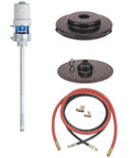 Graco 225014 Fireball 300 Grease Pump, for 120 lb. Drum with kit components including hose, follower plate, and drum cover.