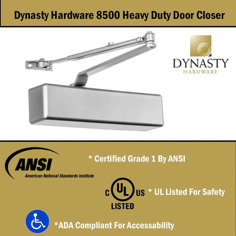 Door Closer, Grade 1 Heavy Duty Commercial Hydraulic Closer, Self-Closing, Adjustable Spring Size 1-6, ADA Compliant