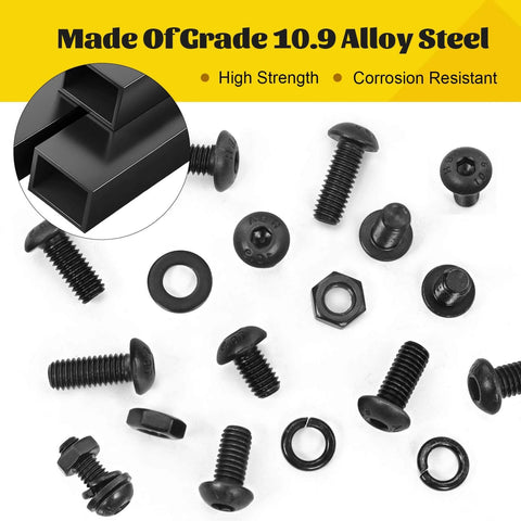 2200 Pcs Metric Screws Assortment Kit with M2 M3 M4 M5 Hex Socket Button Head Machine Screws Nuts and Washers Made from 10.9 Alloy Steel Black Zinc Plated for 3D Printing DIY and Repairs, showcasing screws and nuts.