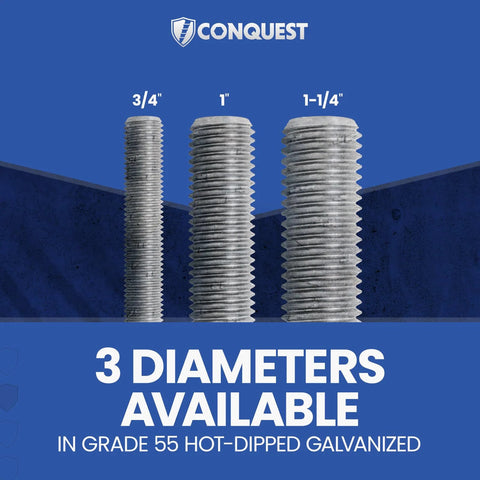 Heavy Duty Grade 55 Threaded Rod For Structural Anchoring Fasteners Plus 1 Inch Diameter Hot Dip Galvanized Chart